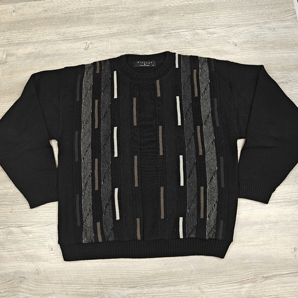 Protege Collection Men's L Vintage Cosby-Style Sweater Black Acrylic Made in USA - Picture 2 of 6